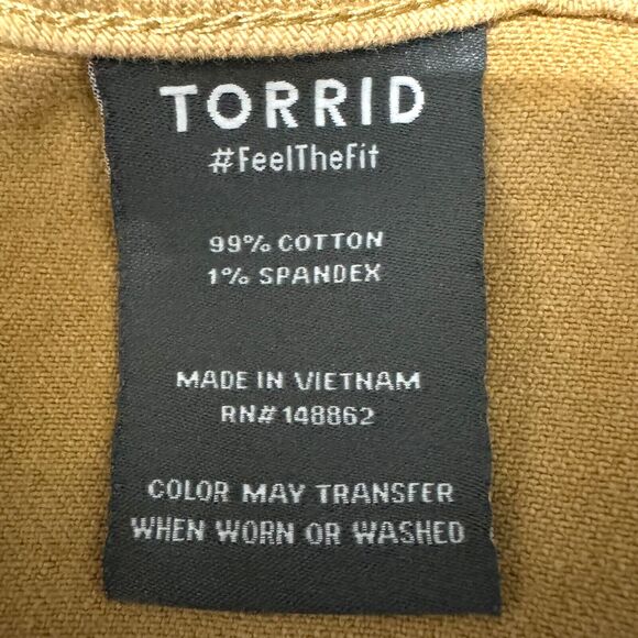 Torrid Feel The Fit 20R Tan Brown Stretch Denim Button Fly Cropped Raw Hem Pants - Picture 14 of 16